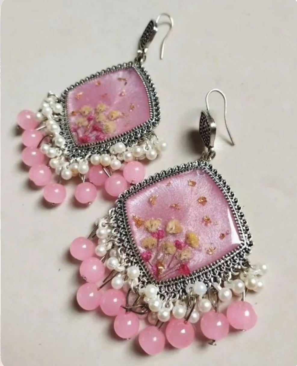 Resin jhumke with real flowers preservation