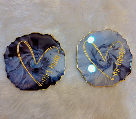 Personalised resin coasters with couple names (pack of 2)