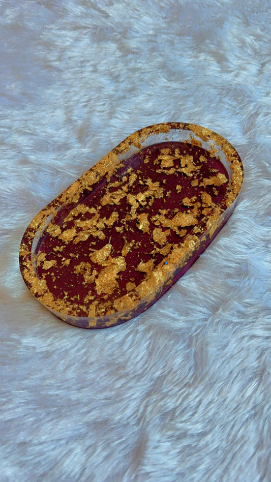 Resin decorative tray (Maroon & gold)