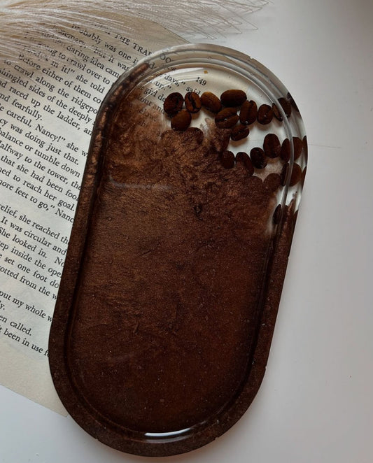 Resin decorative tray with coffee beans preservation