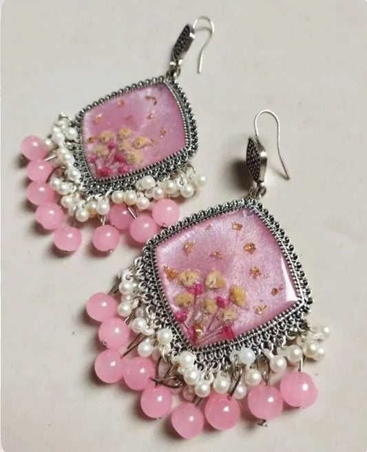 Resin jhumke with real flowers preservation