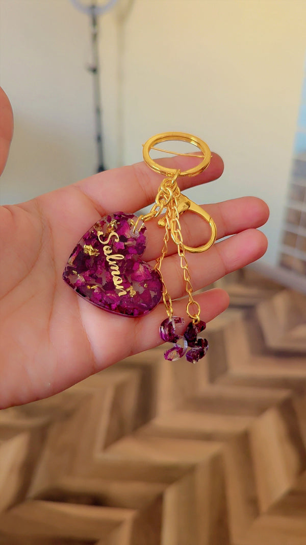 Resin keychain with initials with rose preservation