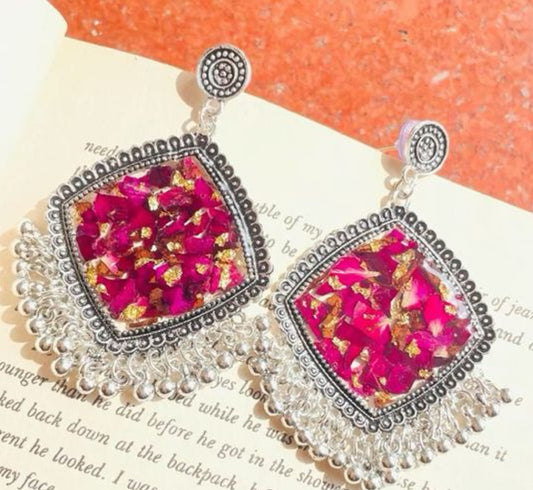 Resin jhumke with rose preservation