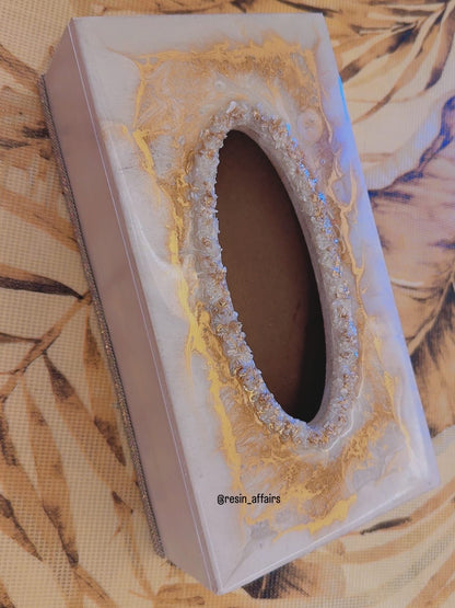 Resin tissue box(white and gold)