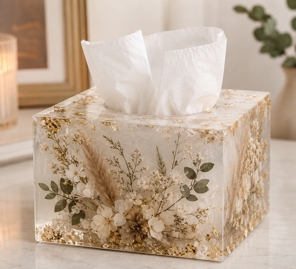 Resin tissue holder with flower preservation (square)